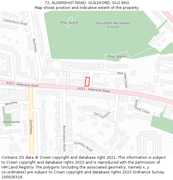 72, ALDERSHOT ROAD, GUILDFORD, GU2 8AG: Location map and indicative extent of plot