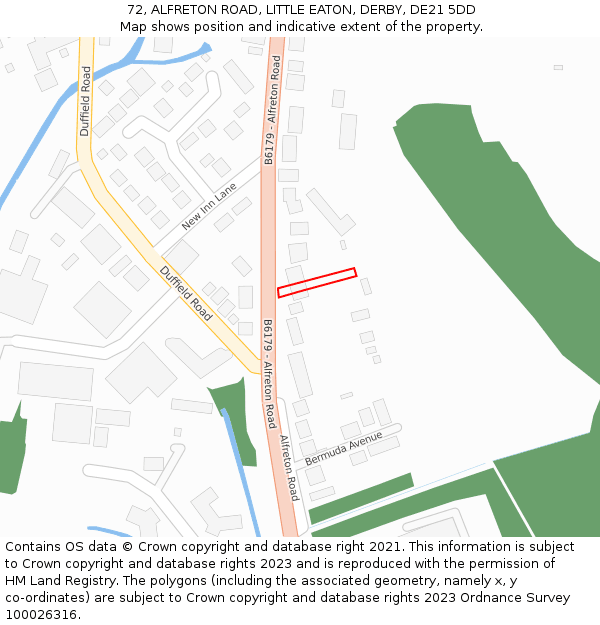 72, ALFRETON ROAD, LITTLE EATON, DERBY, DE21 5DD: Location map and indicative extent of plot