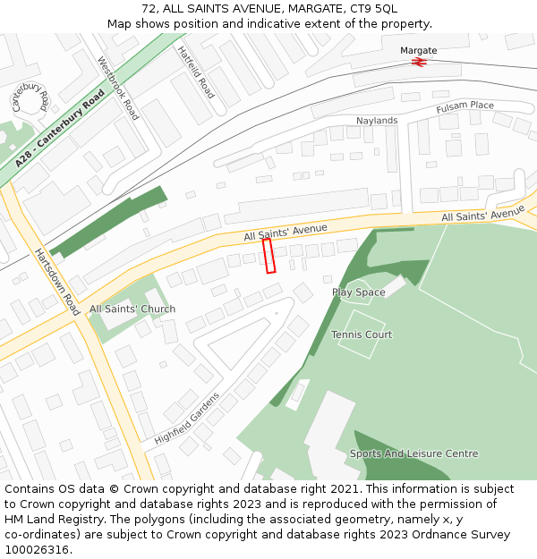 72, ALL SAINTS AVENUE, MARGATE, CT9 5QL: Location map and indicative extent of plot