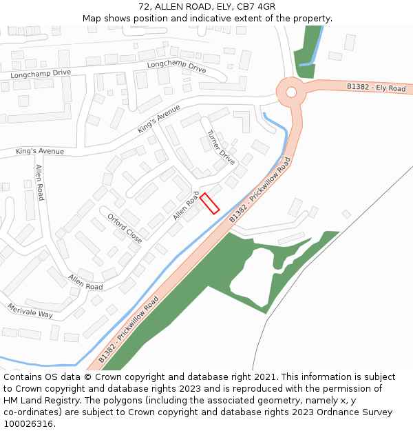 72, ALLEN ROAD, ELY, CB7 4GR: Location map and indicative extent of plot