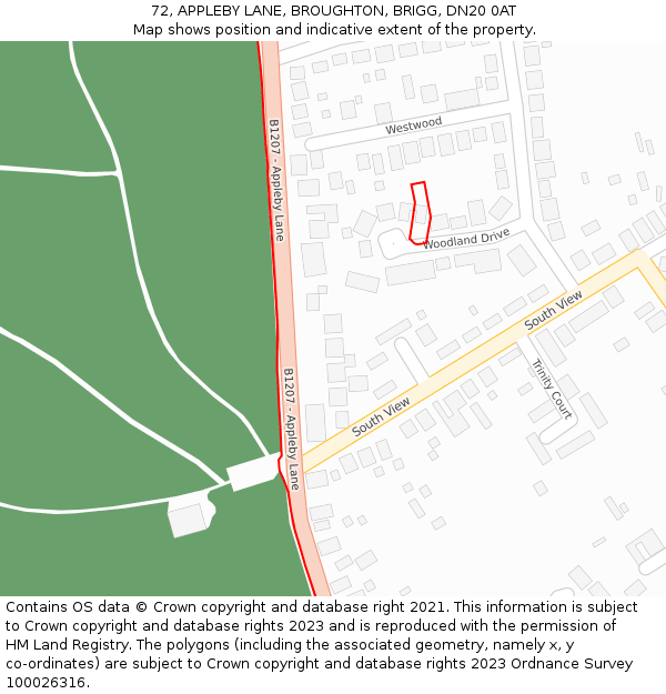 72, APPLEBY LANE, BROUGHTON, BRIGG, DN20 0AT: Location map and indicative extent of plot