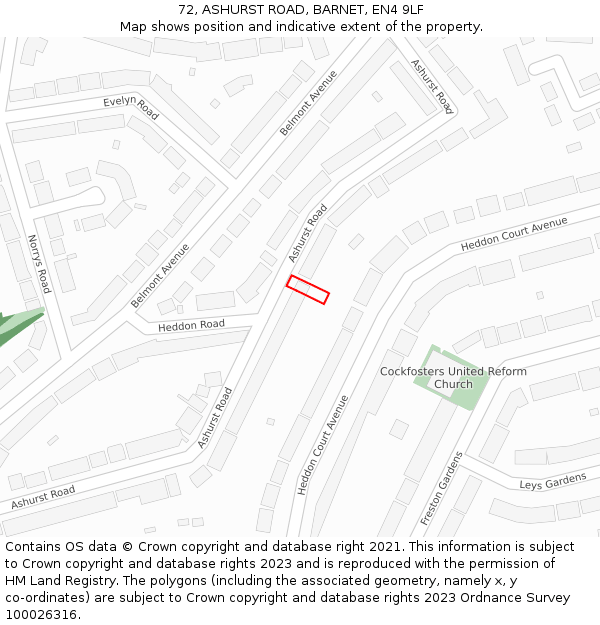 72, ASHURST ROAD, BARNET, EN4 9LF: Location map and indicative extent of plot