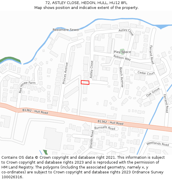 72, ASTLEY CLOSE, HEDON, HULL, HU12 8FL: Location map and indicative extent of plot