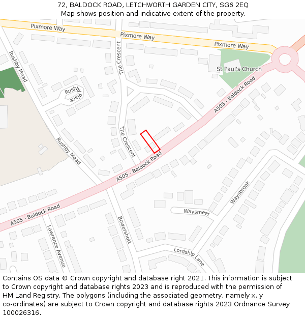 72, BALDOCK ROAD, LETCHWORTH GARDEN CITY, SG6 2EQ: Location map and indicative extent of plot