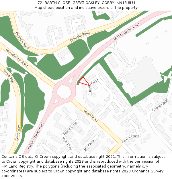 72, BARTH CLOSE, GREAT OAKLEY, CORBY, NN18 8LU: Location map and indicative extent of plot