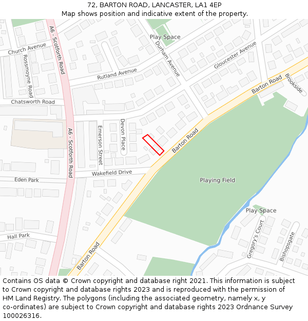 72, BARTON ROAD, LANCASTER, LA1 4EP: Location map and indicative extent of plot