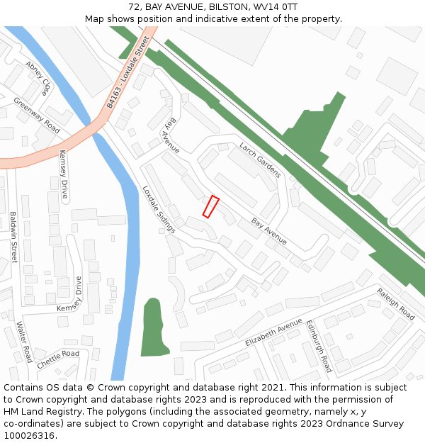 72, BAY AVENUE, BILSTON, WV14 0TT: Location map and indicative extent of plot