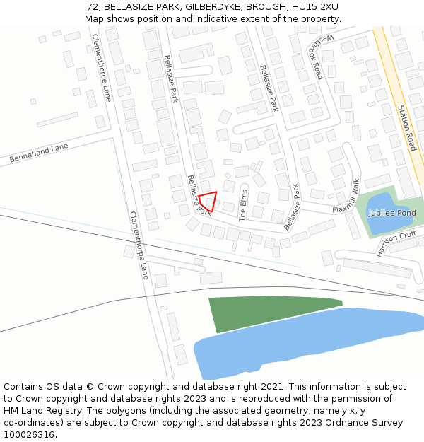 72, BELLASIZE PARK, GILBERDYKE, BROUGH, HU15 2XU: Location map and indicative extent of plot