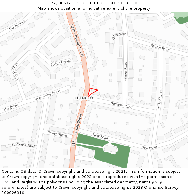 72, BENGEO STREET, HERTFORD, SG14 3EX: Location map and indicative extent of plot