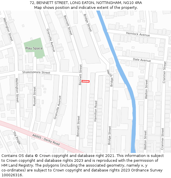 72, BENNETT STREET, LONG EATON, NOTTINGHAM, NG10 4RA: Location map and indicative extent of plot