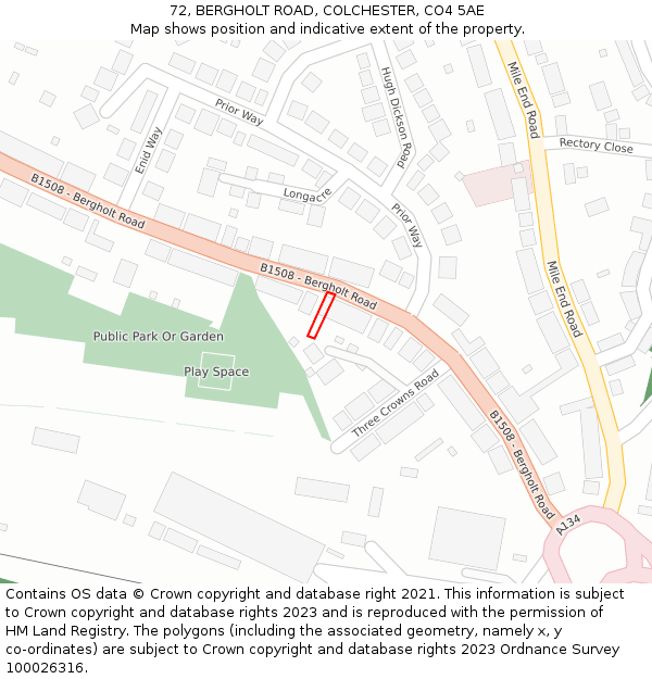 72, BERGHOLT ROAD, COLCHESTER, CO4 5AE: Location map and indicative extent of plot