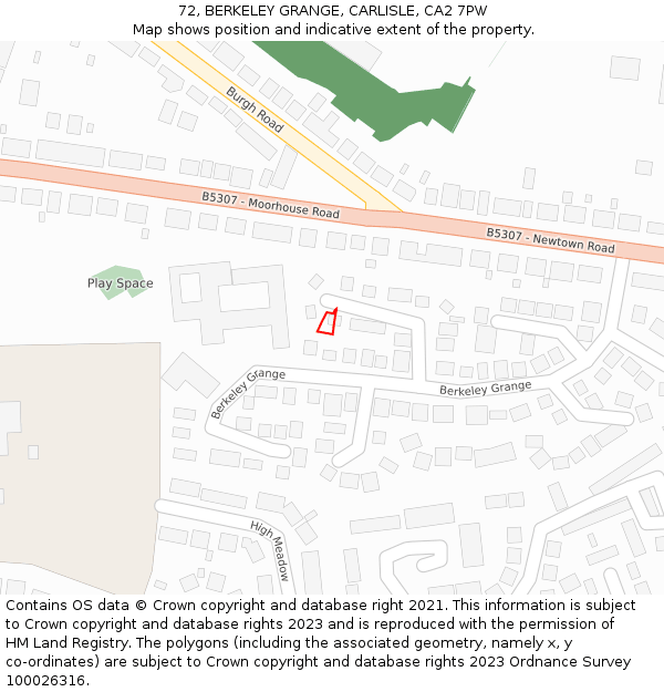 72, BERKELEY GRANGE, CARLISLE, CA2 7PW: Location map and indicative extent of plot