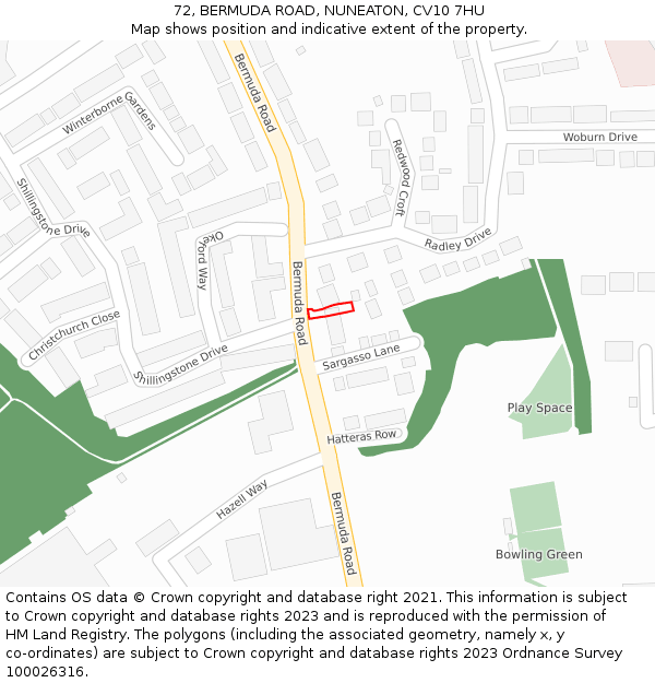 72, BERMUDA ROAD, NUNEATON, CV10 7HU: Location map and indicative extent of plot