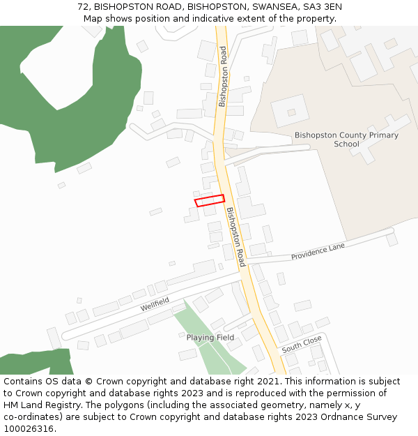 72, BISHOPSTON ROAD, BISHOPSTON, SWANSEA, SA3 3EN: Location map and indicative extent of plot