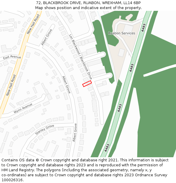 72, BLACKBROOK DRIVE, RUABON, WREXHAM, LL14 6BP: Location map and indicative extent of plot