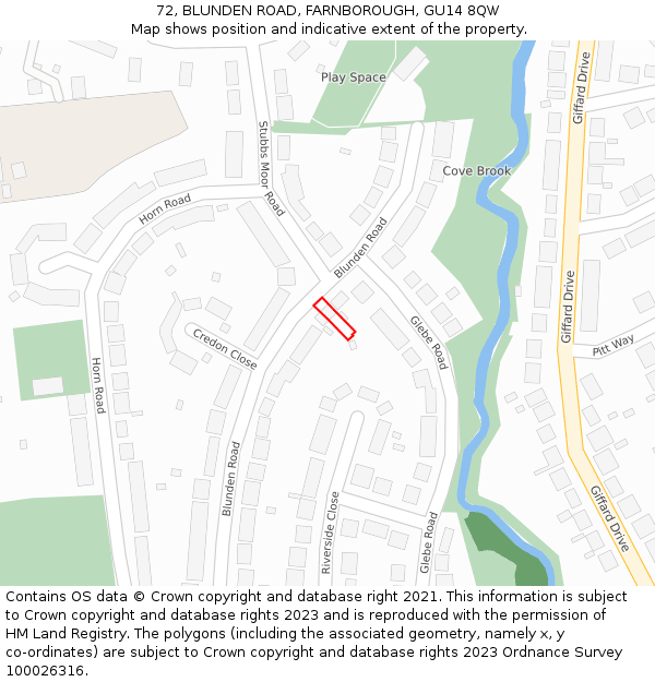 72, BLUNDEN ROAD, FARNBOROUGH, GU14 8QW: Location map and indicative extent of plot