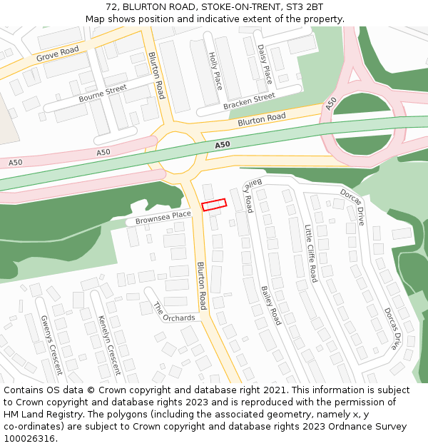 72, BLURTON ROAD, STOKE-ON-TRENT, ST3 2BT: Location map and indicative extent of plot