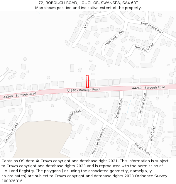 72, BOROUGH ROAD, LOUGHOR, SWANSEA, SA4 6RT: Location map and indicative extent of plot