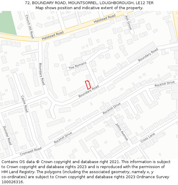 72, BOUNDARY ROAD, MOUNTSORREL, LOUGHBOROUGH, LE12 7ER: Location map and indicative extent of plot