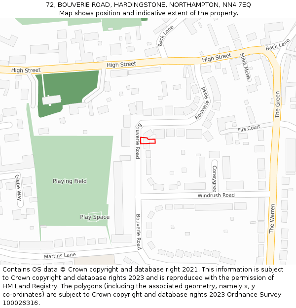 72, BOUVERIE ROAD, HARDINGSTONE, NORTHAMPTON, NN4 7EQ: Location map and indicative extent of plot