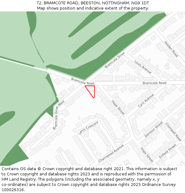 72, BRAMCOTE ROAD, BEESTON, NOTTINGHAM, NG9 1DT: Location map and indicative extent of plot