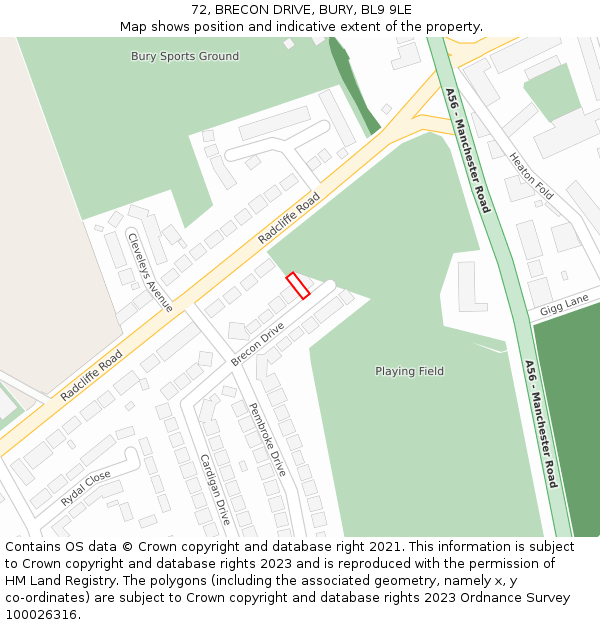 72, BRECON DRIVE, BURY, BL9 9LE: Location map and indicative extent of plot