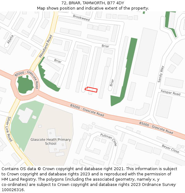 72, BRIAR, TAMWORTH, B77 4DY: Location map and indicative extent of plot