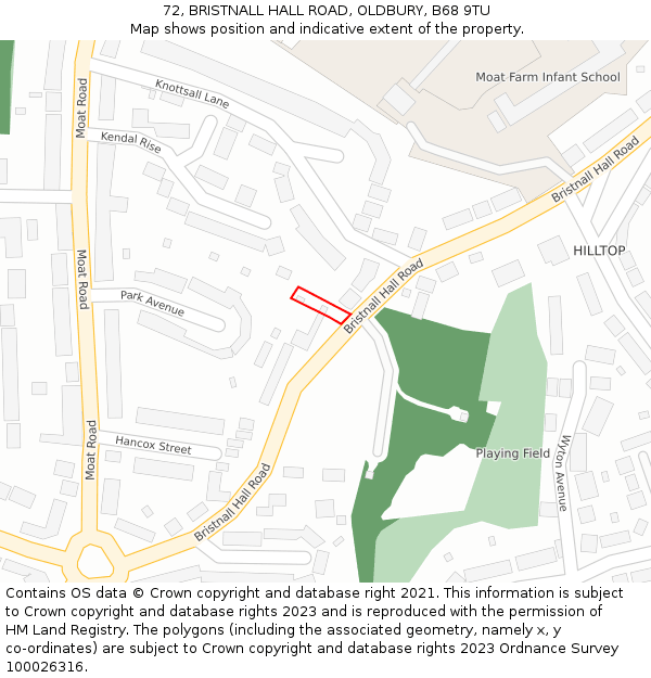 72, BRISTNALL HALL ROAD, OLDBURY, B68 9TU: Location map and indicative extent of plot