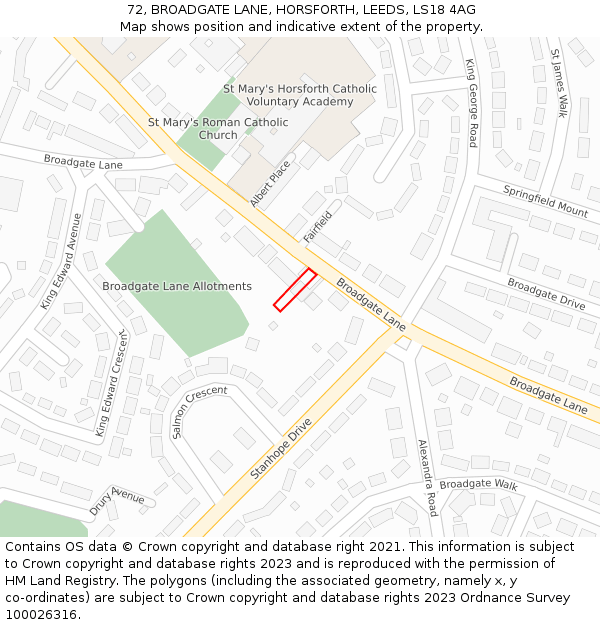 72, BROADGATE LANE, HORSFORTH, LEEDS, LS18 4AG: Location map and indicative extent of plot