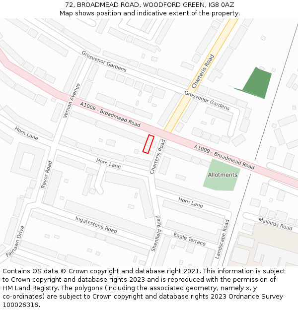 72, BROADMEAD ROAD, WOODFORD GREEN, IG8 0AZ: Location map and indicative extent of plot