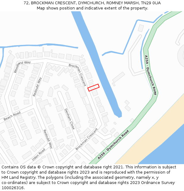 72, BROCKMAN CRESCENT, DYMCHURCH, ROMNEY MARSH, TN29 0UA: Location map and indicative extent of plot