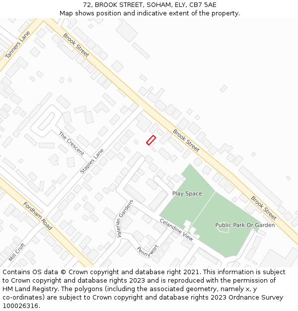 72, BROOK STREET, SOHAM, ELY, CB7 5AE: Location map and indicative extent of plot