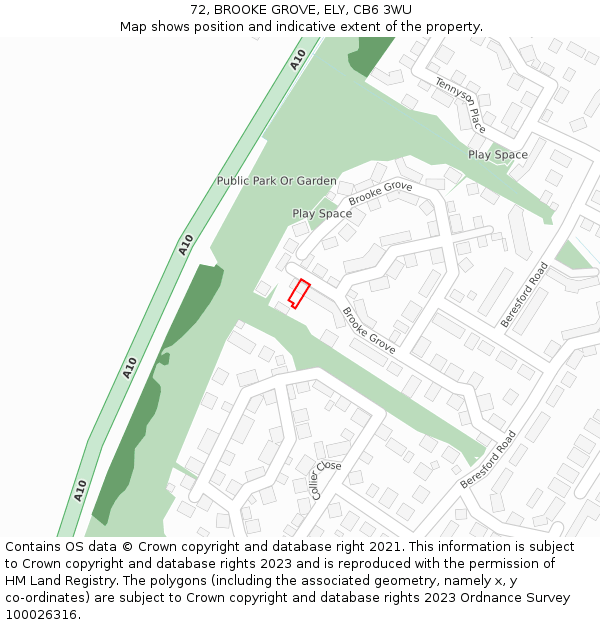 72, BROOKE GROVE, ELY, CB6 3WU: Location map and indicative extent of plot