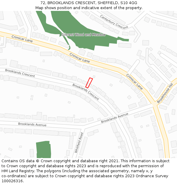 72, BROOKLANDS CRESCENT, SHEFFIELD, S10 4GG: Location map and indicative extent of plot