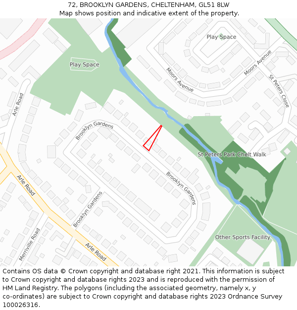 72, BROOKLYN GARDENS, CHELTENHAM, GL51 8LW: Location map and indicative extent of plot