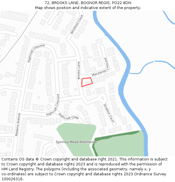 72, BROOKS LANE, BOGNOR REGIS, PO22 8DN: Location map and indicative extent of plot