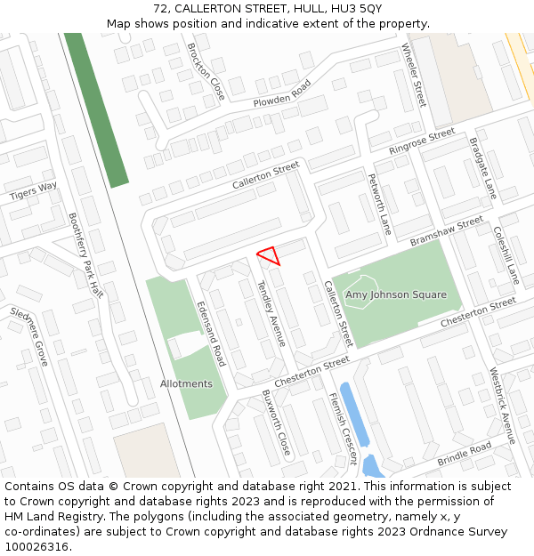 72, CALLERTON STREET, HULL, HU3 5QY: Location map and indicative extent of plot