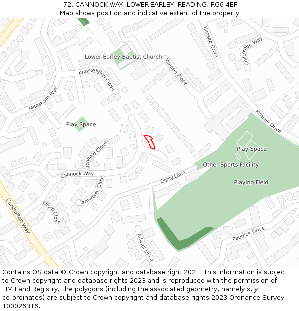 72, CANNOCK WAY, LOWER EARLEY, READING, RG6 4EF: Location map and indicative extent of plot