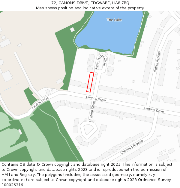 72, CANONS DRIVE, EDGWARE, HA8 7RQ: Location map and indicative extent of plot