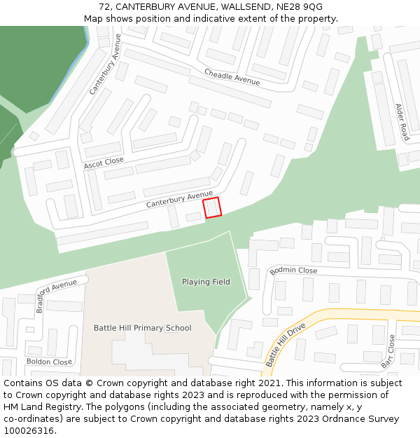 72, CANTERBURY AVENUE, WALLSEND, NE28 9QG: Location map and indicative extent of plot