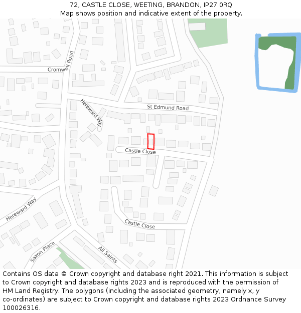 72, CASTLE CLOSE, WEETING, BRANDON, IP27 0RQ: Location map and indicative extent of plot