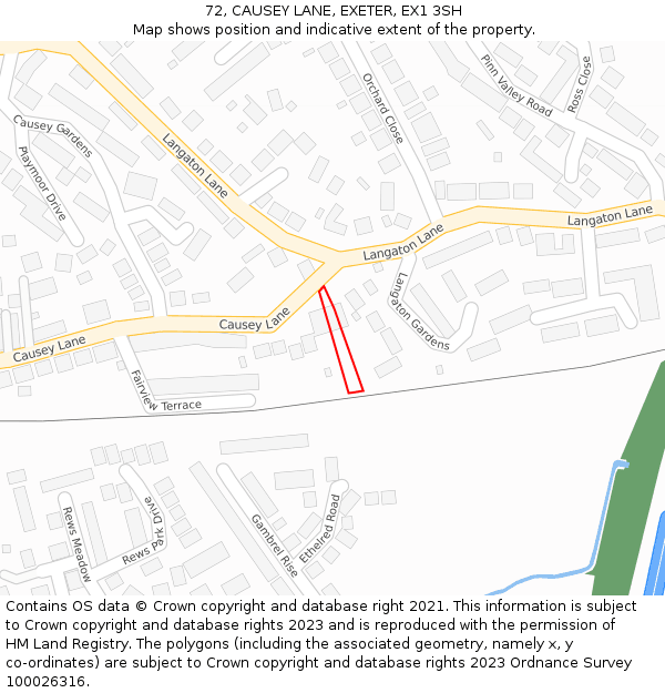 72, CAUSEY LANE, EXETER, EX1 3SH: Location map and indicative extent of plot