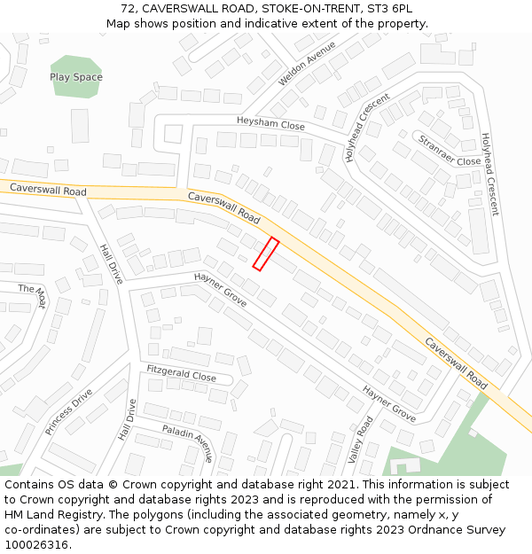 72, CAVERSWALL ROAD, STOKE-ON-TRENT, ST3 6PL: Location map and indicative extent of plot