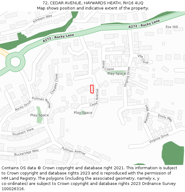 72, CEDAR AVENUE, HAYWARDS HEATH, RH16 4UQ: Location map and indicative extent of plot