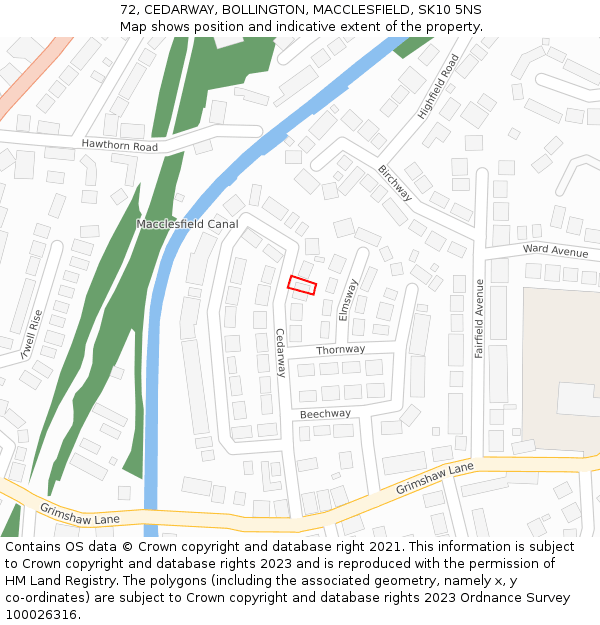 72, CEDARWAY, BOLLINGTON, MACCLESFIELD, SK10 5NS: Location map and indicative extent of plot