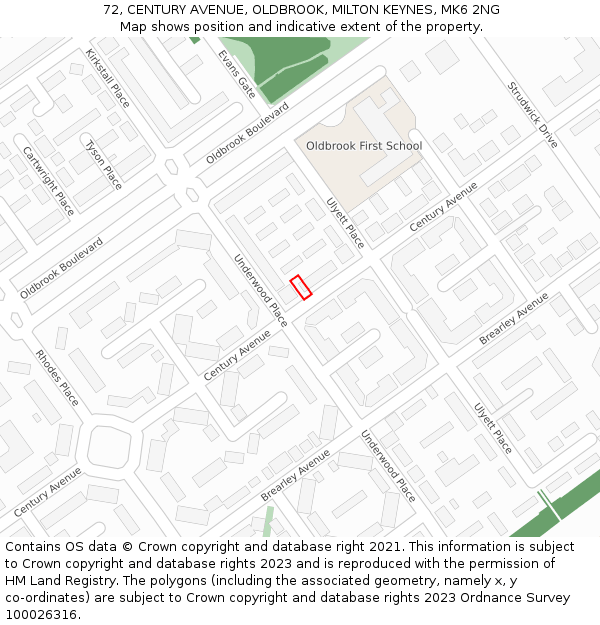 72, CENTURY AVENUE, OLDBROOK, MILTON KEYNES, MK6 2NG: Location map and indicative extent of plot