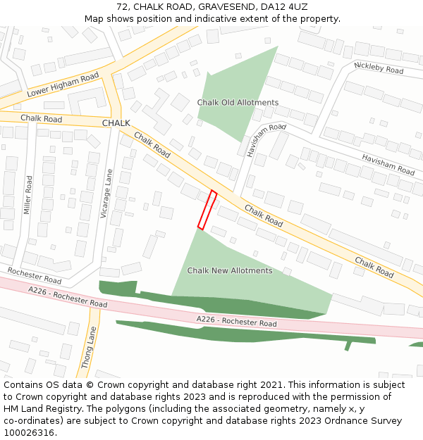 72, CHALK ROAD, GRAVESEND, DA12 4UZ: Location map and indicative extent of plot