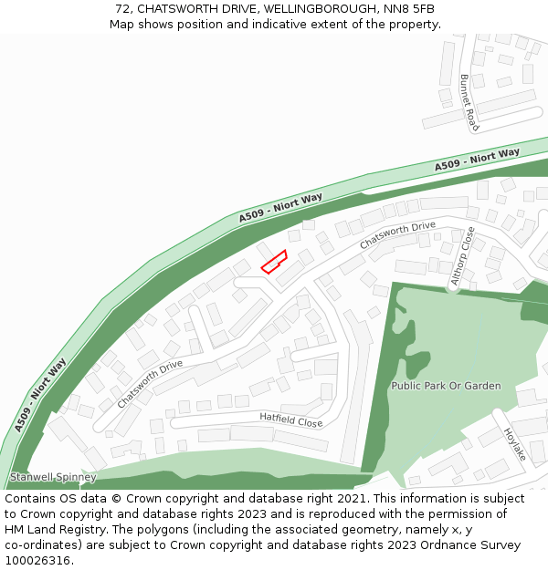 72, CHATSWORTH DRIVE, WELLINGBOROUGH, NN8 5FB: Location map and indicative extent of plot