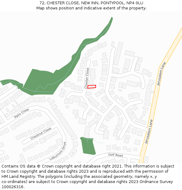 72, CHESTER CLOSE, NEW INN, PONTYPOOL, NP4 0LU: Location map and indicative extent of plot