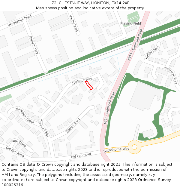 72, CHESTNUT WAY, HONITON, EX14 2XF: Location map and indicative extent of plot